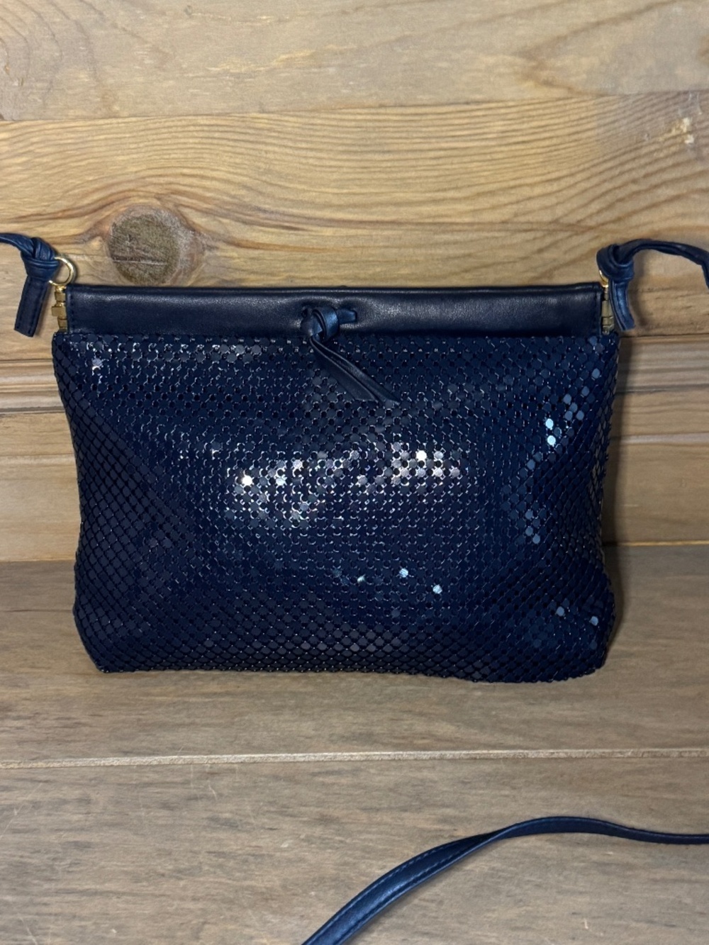 Whiting & Davis Vintage Liquid Metal Midnight Navy Crossbody Excellent